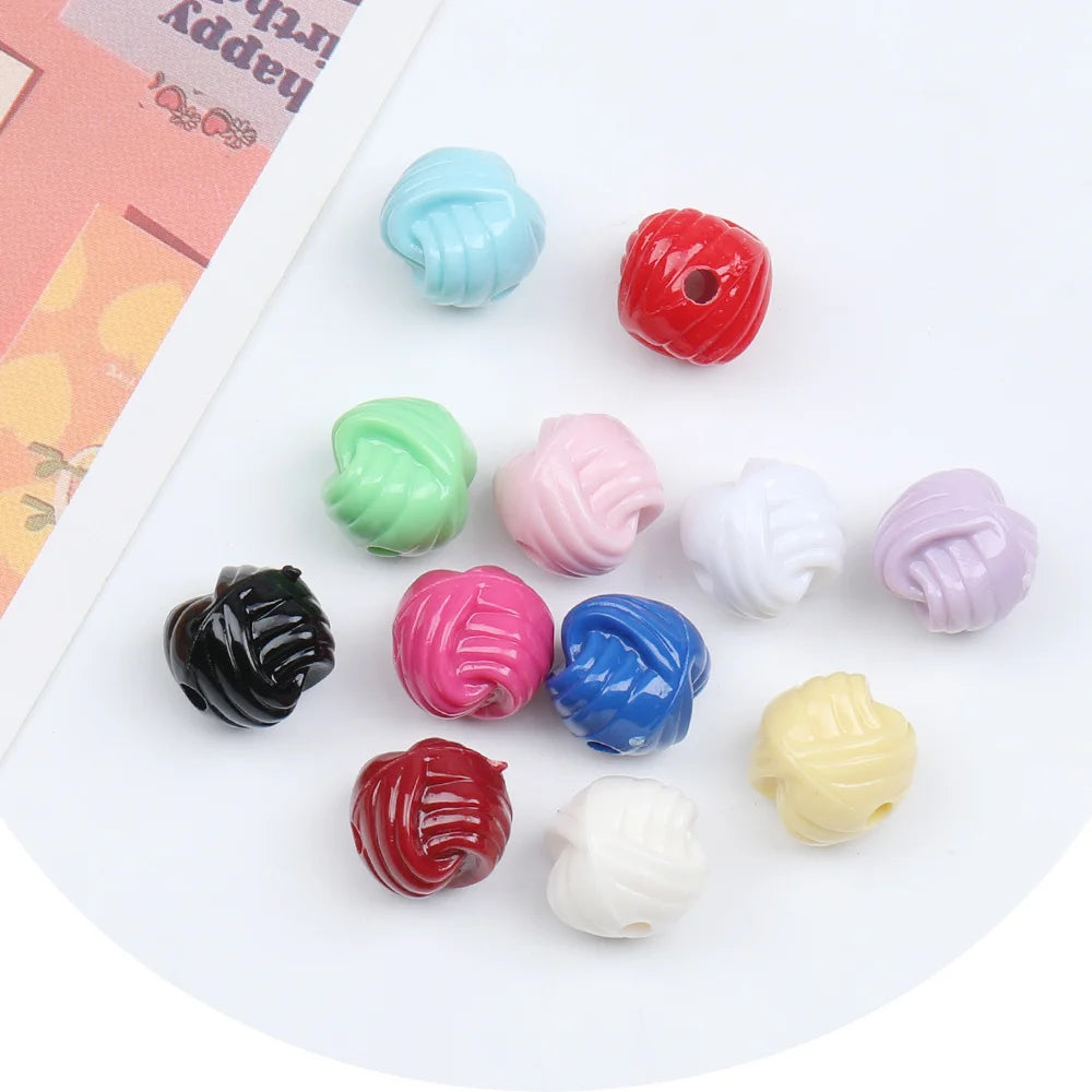 Design 370Pcs 12*12MM Acrylic Beads/Solid Effect/DIY Beads/Hand Made/Twine Shape/Jewelry Findings & Components #17524
