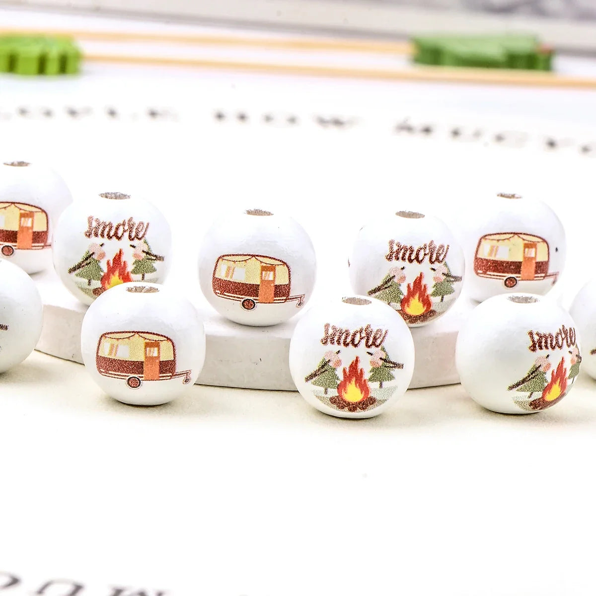 15pcs camping style Hand-painted colorful wood bead Charm Large Hole Bead for Gift DIY Necklace Bracelet Jewelry Accessories