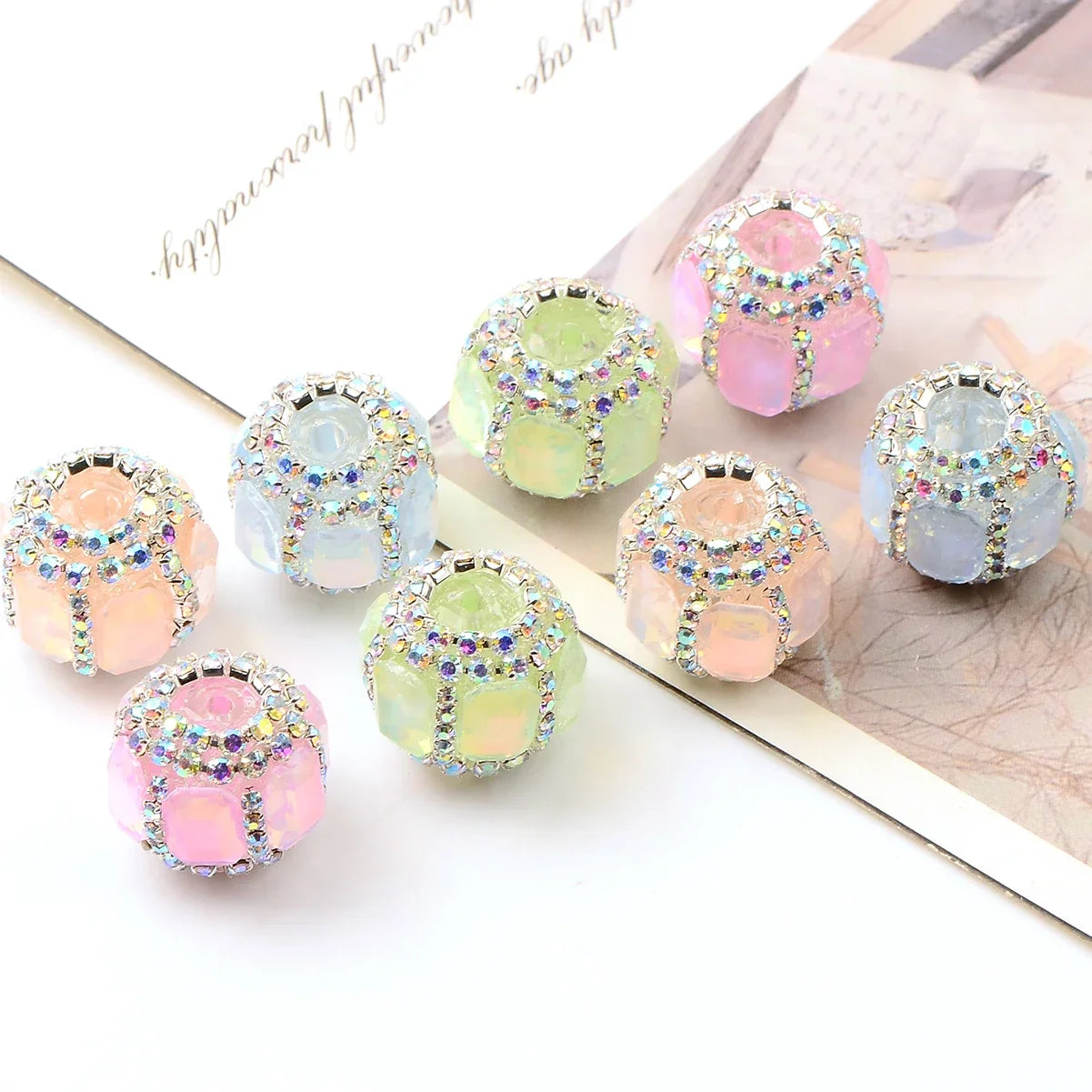 5pcs Mirror tangent plane round acrylic bead,Hand-paint Loose Spacer Bead,For Gifts Make Bracelet necklace anklet Diy Accessory