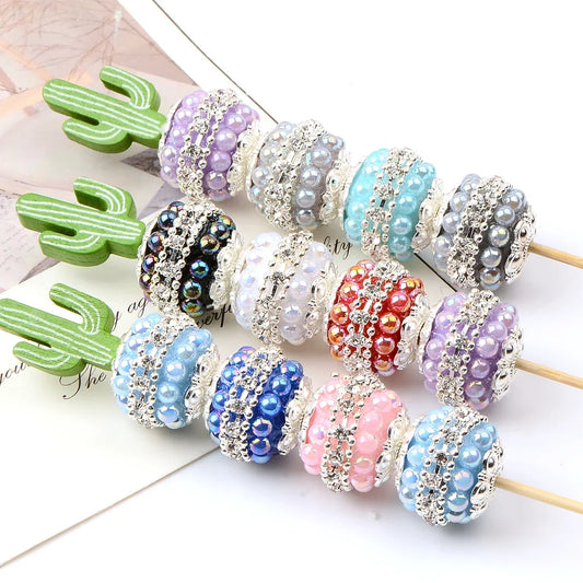 5pcs Colored flower tray round acrylic bead with synthetic Drilled Bead For Jewelry Making DIY Handicrafts Necklace Accessories