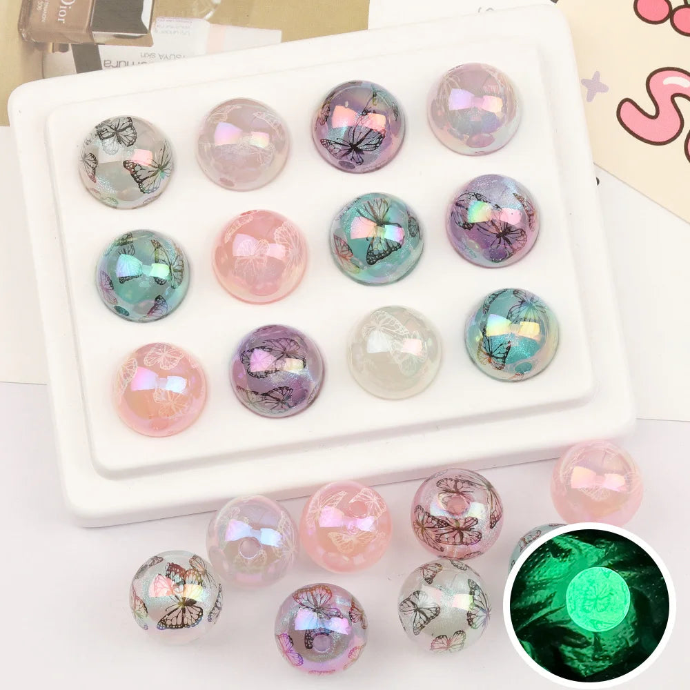 Design 100Pcs 16*16MM Acrylic Bead/Round Shape/Luminous Effect/Hand Made/DIY Beads/Jewelry Findings & Components #17001