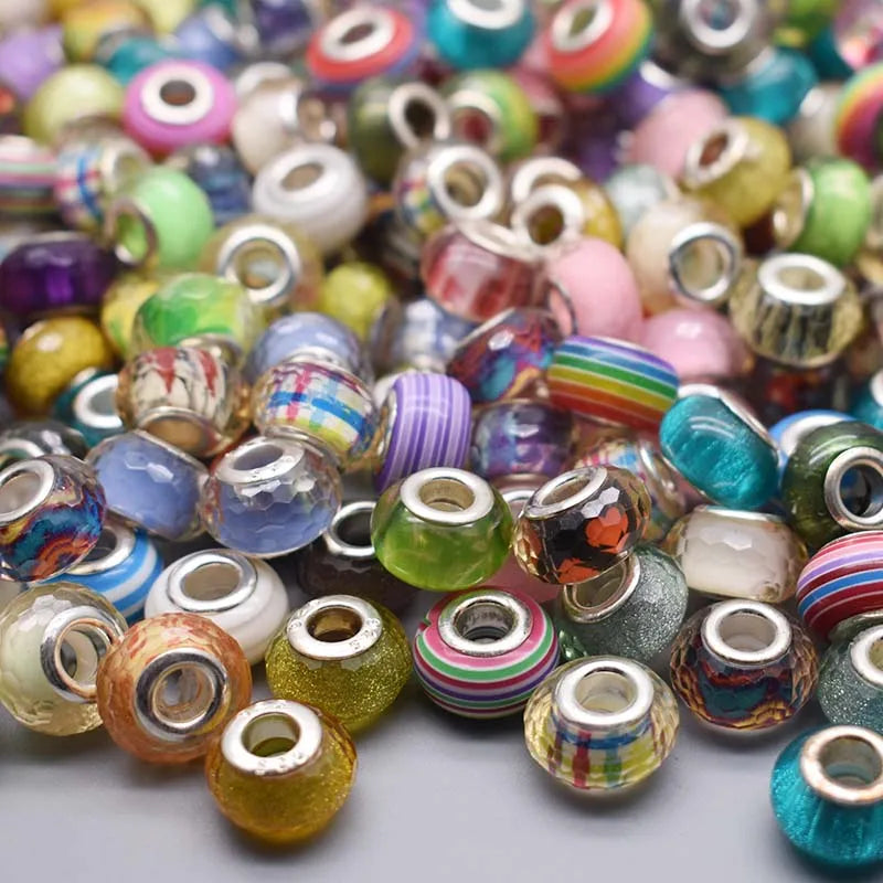 Mixed Color Round Acrylic European Beads Big Hole Charm Beads For Jewelry bracelet Making DIY Accessories 50PCS/Lot