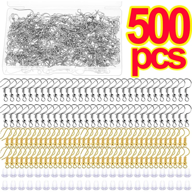 Stainless Steel Earrings Clasps Hook Fittings DIY Jewelry Making Iron Hook Earwire Ear Plug Earring Findings Gold Silver Jewelry