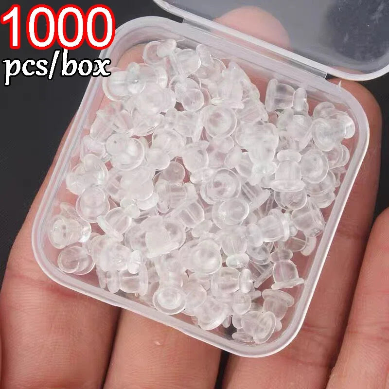 Transparent Earring Clasp with Box Silicone Rubber Ear Stopper Plugging Earring Back Ear Studs DIY Part Jewelry Findings Making