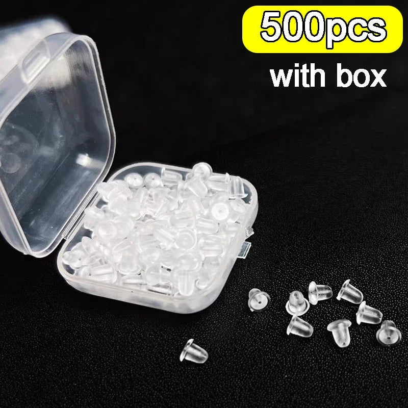 Transparent Earring Clasp with Box Silicone Rubber Ear Stopper Plugging Earring Back Ear Studs DIY Part Jewelry Findings Making