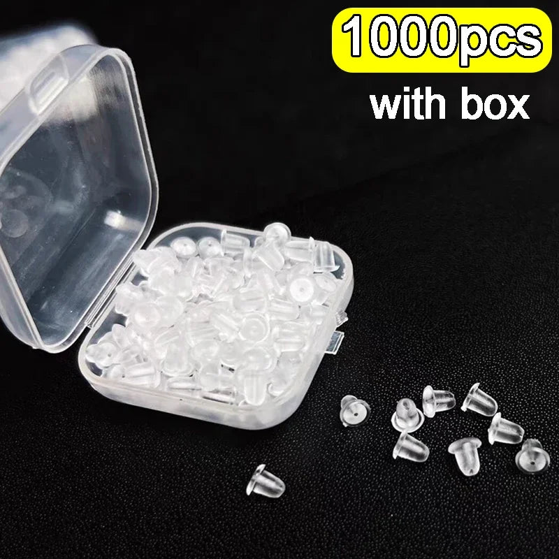 Transparent Earring Clasp with Box Silicone Rubber Ear Stopper Plugging Earring Back Ear Studs DIY Part Jewelry Findings Making