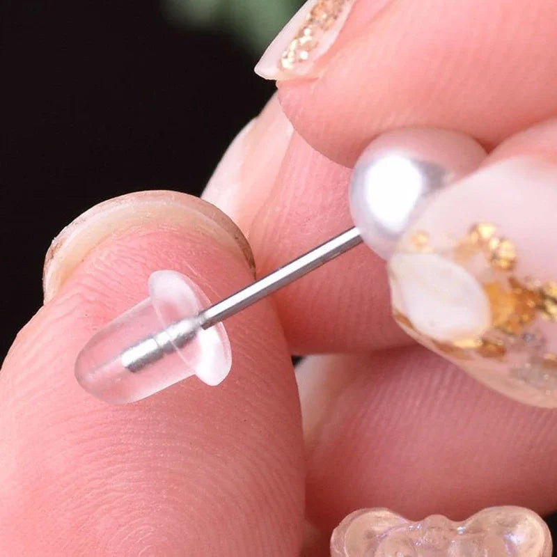 Transparent Earring Clasp with Box Silicone Rubber Ear Stopper Plugging Earring Back Ear Studs DIY Part Jewelry Findings Making