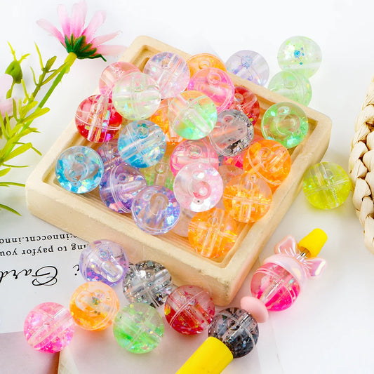 50pcs Transparent Oil Liquid Beads Quicksand Water Core Round Acrylic Beads Diy Jewelry Necklace Bracelet Keychain Accessories