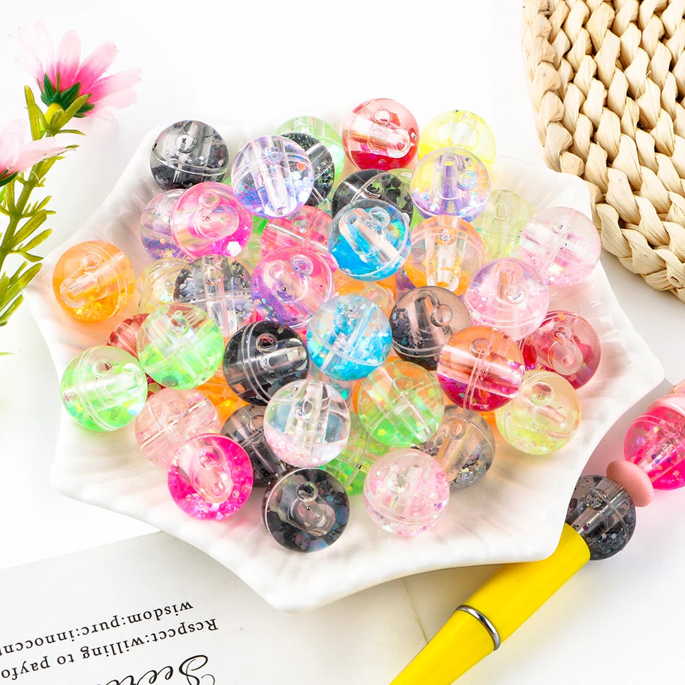 Transparent Oil Liquid Beads Quicksand Water Core Round Acrylic Beads Diy Jewelry Necklace Bracelet Keychain Accessories