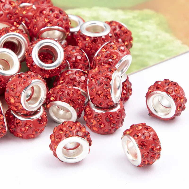 100PCS/Lot Big Hole Round Rhinestone Crystal Glass Beads Loose Spacer Beads For DIY Jewelry Making Bracelet Necklace Murano