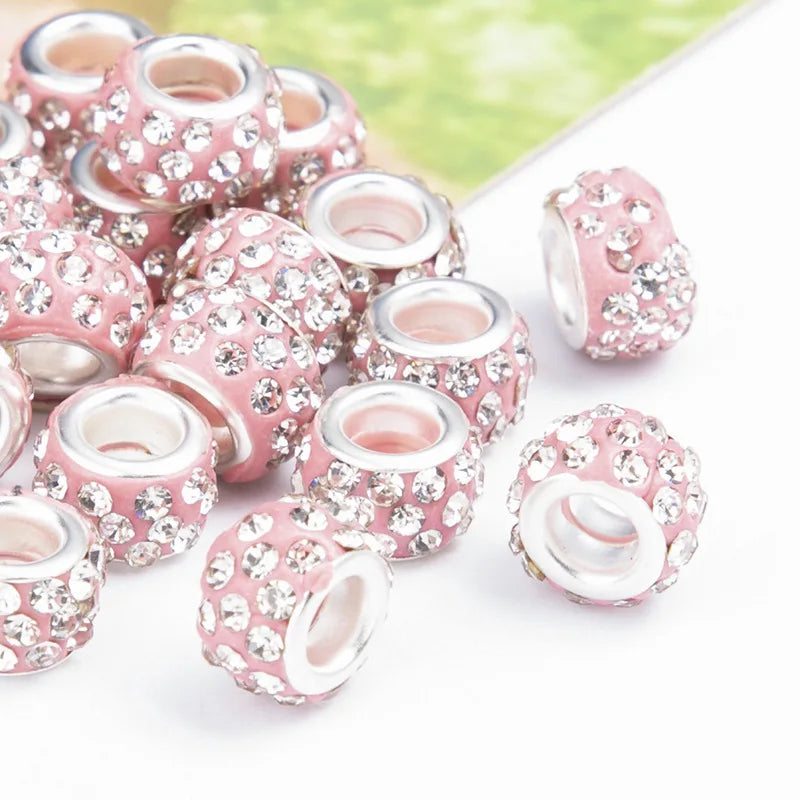 100PCS/Lot Big Hole Round Rhinestone Crystal Glass Beads Loose Spacer Beads For DIY Jewelry Making Bracelet Necklace Murano