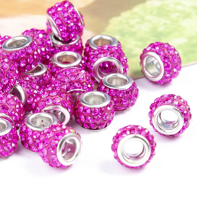 100PCS/Lot Big Hole Round Rhinestone Crystal Glass Beads Loose Spacer Beads For DIY Jewelry Making Bracelet Necklace Murano