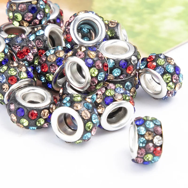 100PCS/Lot Big Hole Round Rhinestone Crystal Glass Beads Loose Spacer Beads For DIY Jewelry Making Bracelet Necklace Murano