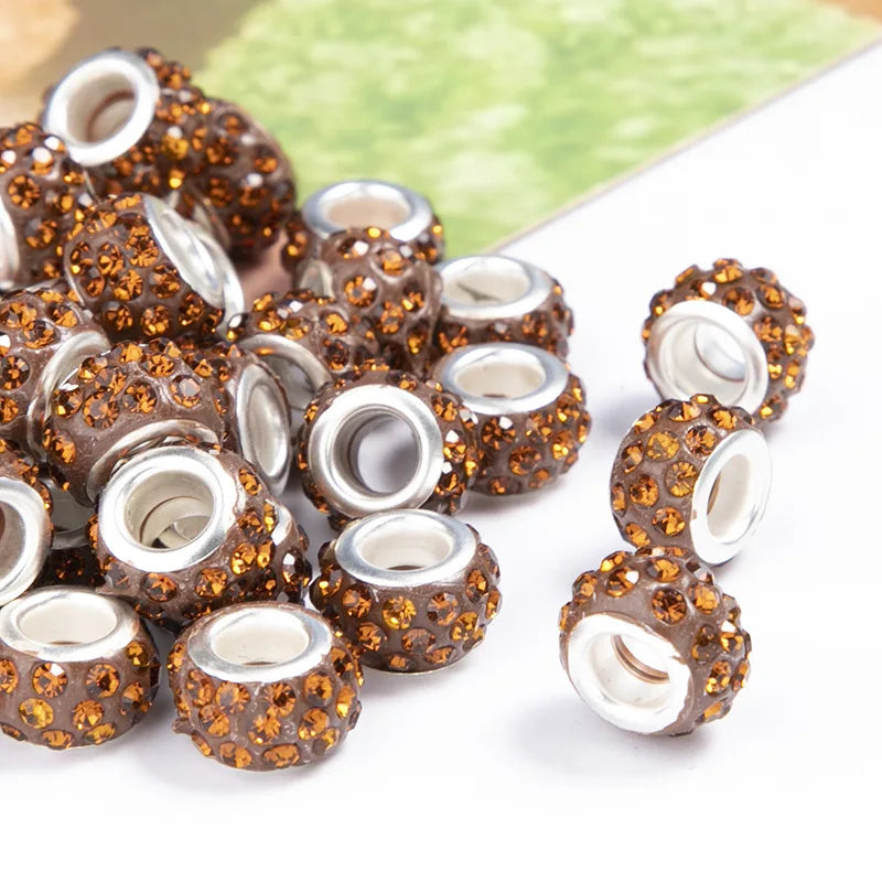 100PCS/Lot Big Hole Round Rhinestone Crystal Glass Beads Loose Spacer Beads For DIY Jewelry Making Bracelet Necklace Murano