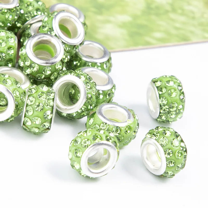 100PCS/Lot Big Hole Round Rhinestone Crystal Glass Beads Loose Spacer Beads For DIY Jewelry Making Bracelet Necklace Murano