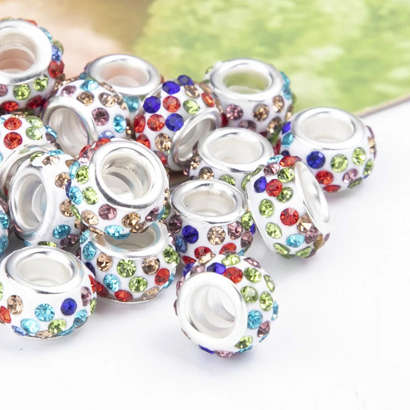 100PCS/Lot Big Hole Round Rhinestone Crystal Glass Beads Loose Spacer Beads For DIY Jewelry Making Bracelet Necklace Murano