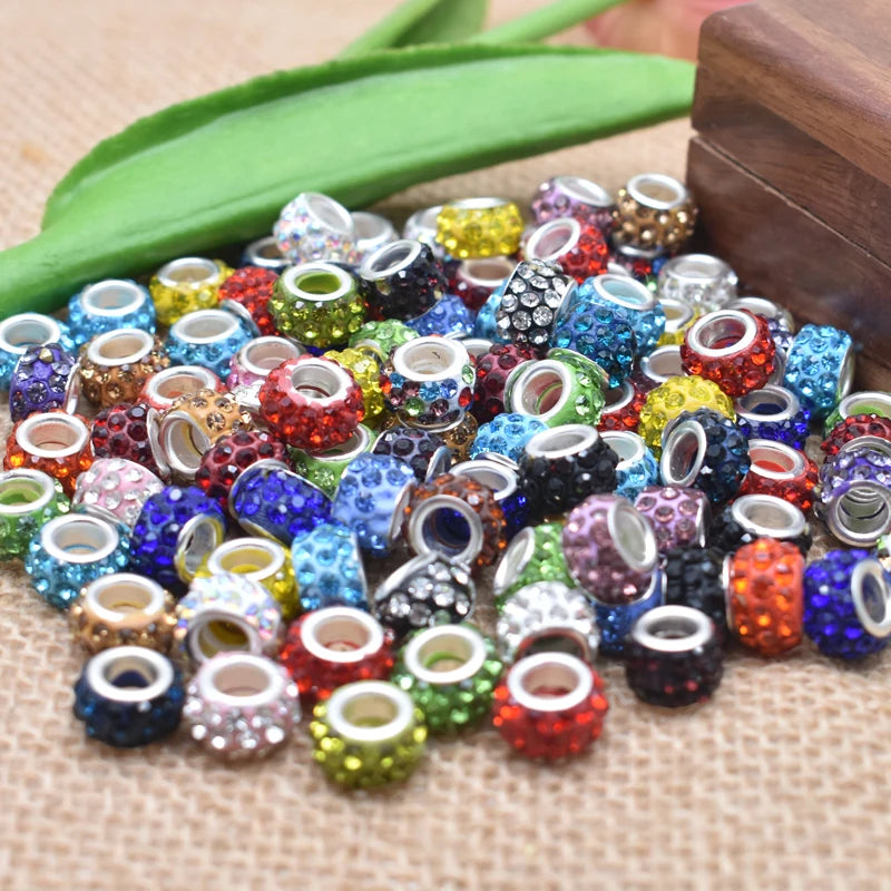 100PCS/Lot Big Hole Round Rhinestone Crystal Glass Beads Loose Spacer Beads For DIY Jewelry Making Bracelet Necklace Murano