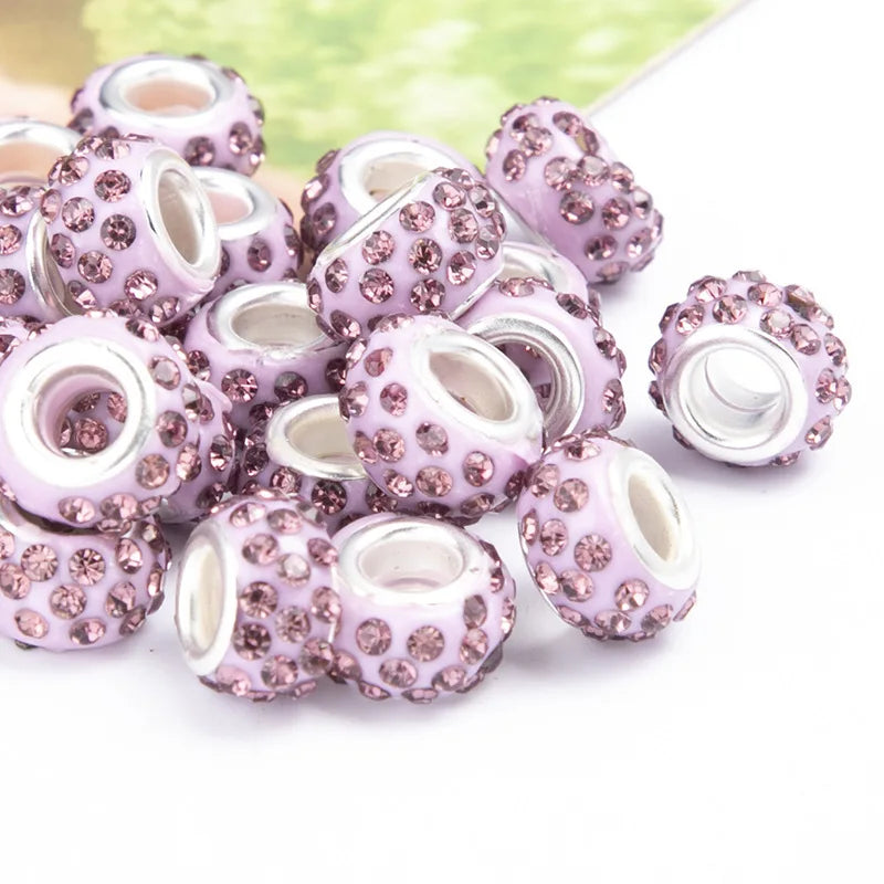 100PCS/Lot Big Hole Round Rhinestone Crystal Glass Beads Loose Spacer Beads For DIY Jewelry Making Bracelet Necklace Murano