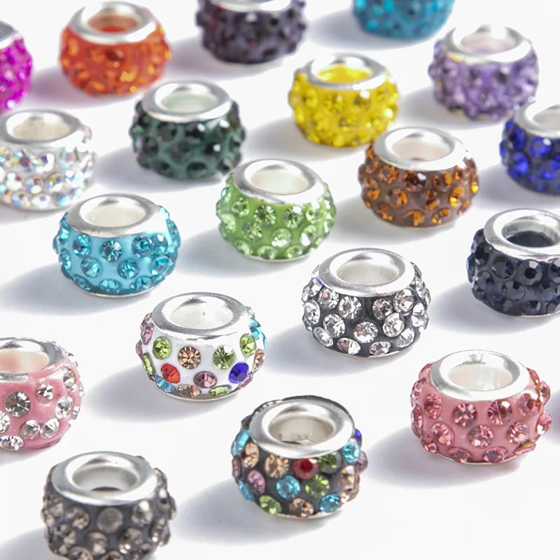 100PCS/Lot Big Hole Round Rhinestone Crystal Glass Beads Loose Spacer Beads For DIY Jewelry Making Bracelet Necklace Murano