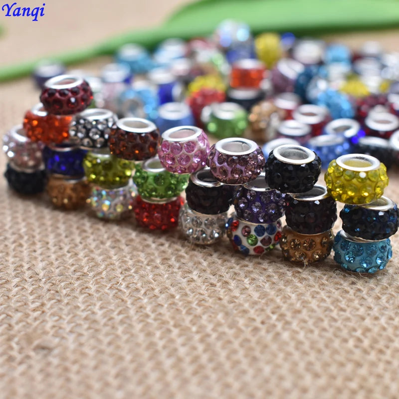 100PCS/Lot Big Hole Round Rhinestone Crystal Glass Beads Loose Spacer Beads For DIY Jewelry Making Bracelet Necklace Murano