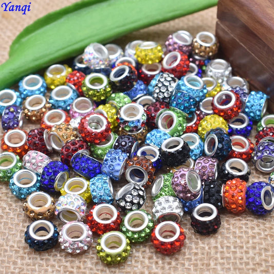 100PCS/Lot Big Hole Round Rhinestone Crystal Glass Beads Loose Spacer Beads For DIY Jewelry Making Bracelet Necklace Murano