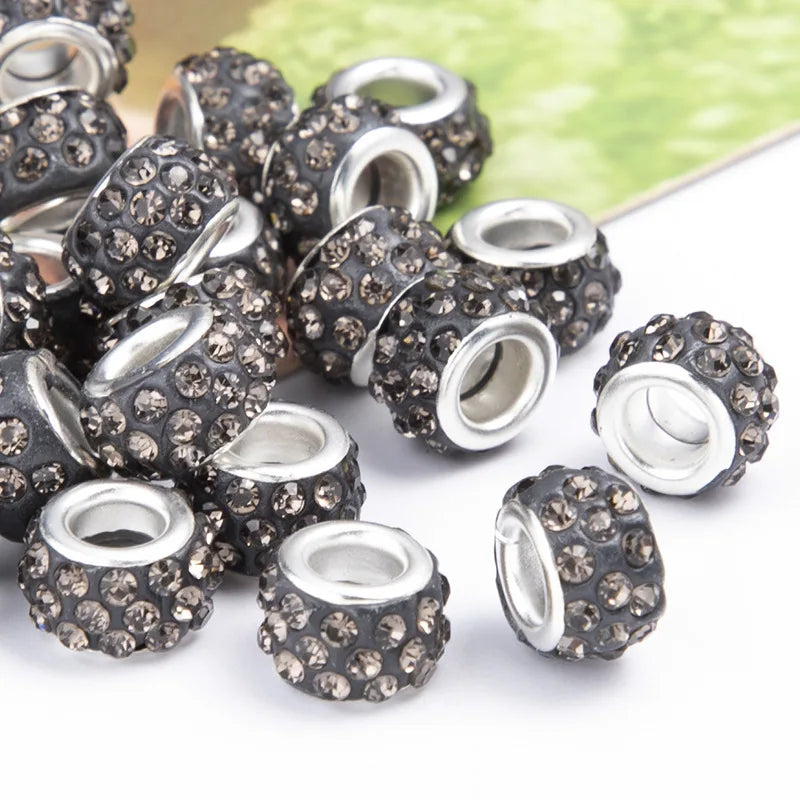100PCS/Lot Big Hole Round Rhinestone Crystal Glass Beads Loose Spacer Beads For DIY Jewelry Making Bracelet Necklace Murano