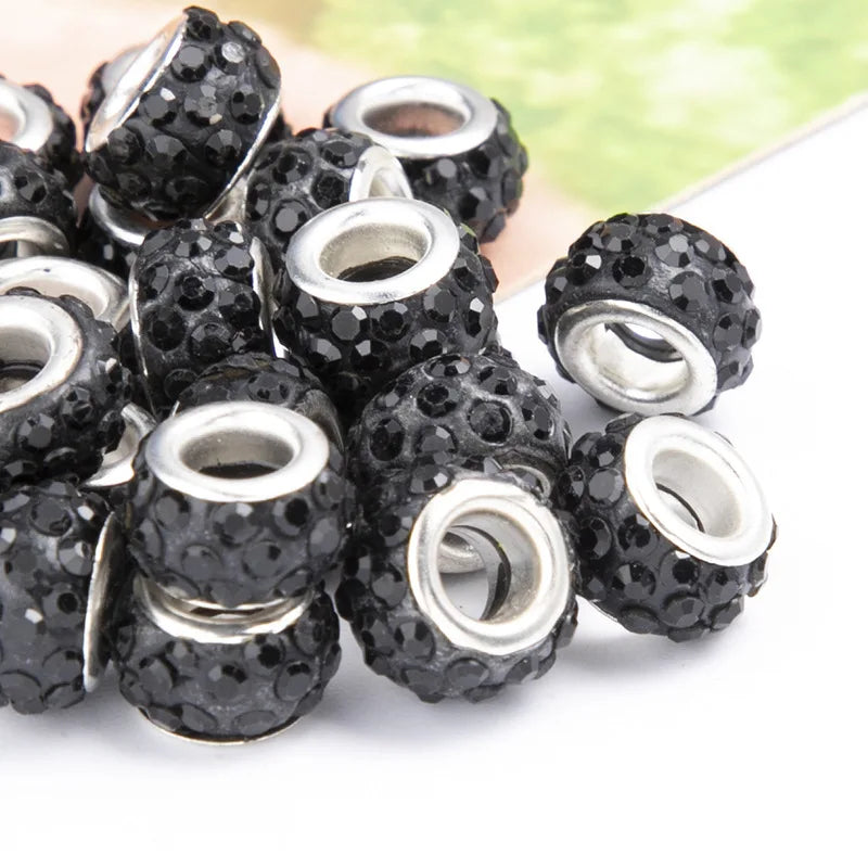 100PCS/Lot Big Hole Round Rhinestone Crystal Glass Beads Loose Spacer Beads For DIY Jewelry Making Bracelet Necklace Murano