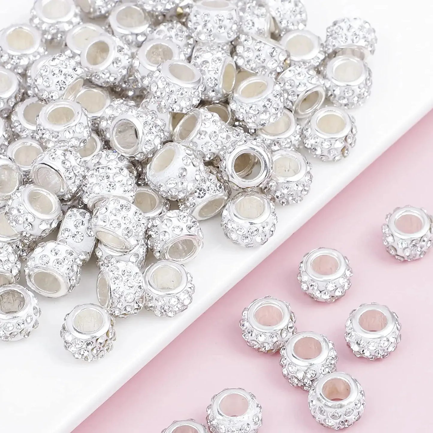 100PCS/Lot Big Hole Round Rhinestone Crystal Glass Beads Loose Spacer Beads For DIY Jewelry Making Bracelet Necklace Murano