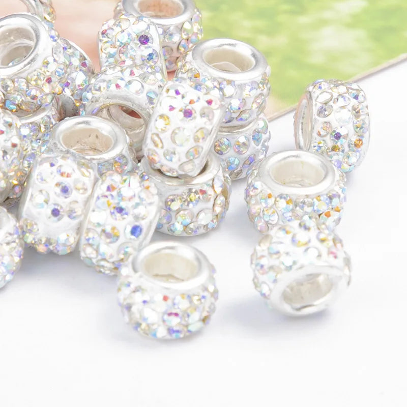 100PCS/Lot Big Hole Round Rhinestone Crystal Glass Beads Loose Spacer Beads For DIY Jewelry Making Bracelet Necklace Murano