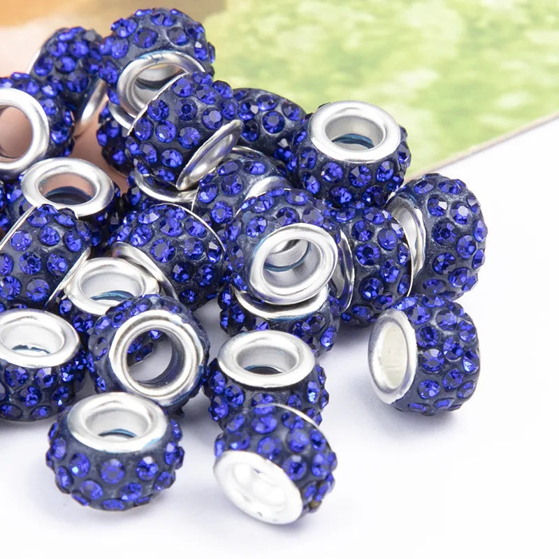 100PCS/Lot Big Hole Round Rhinestone Crystal Glass Beads Loose Spacer Beads For DIY Jewelry Making Bracelet Necklace Murano
