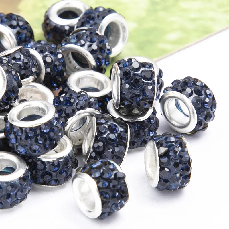 100PCS/Lot Big Hole Round Rhinestone Crystal Glass Beads Loose Spacer Beads For DIY Jewelry Making Bracelet Necklace Murano