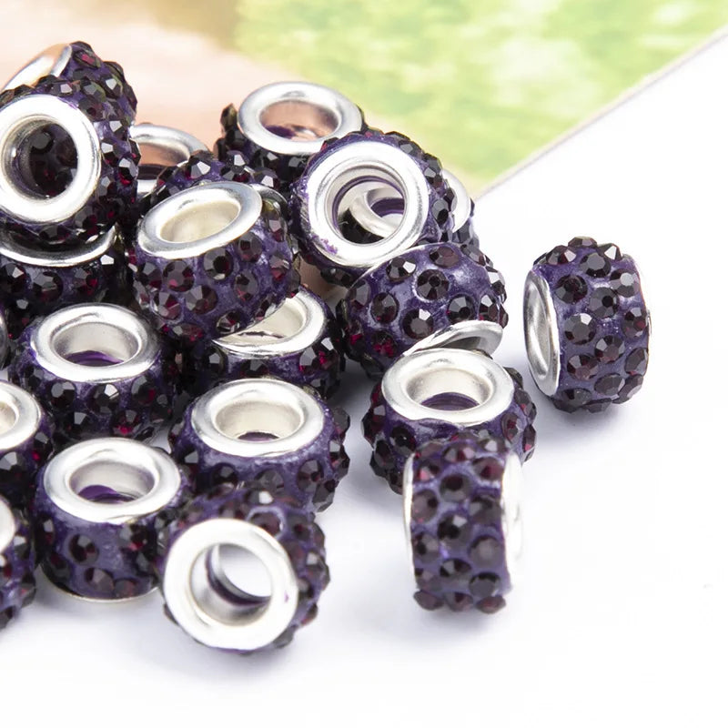 100PCS/Lot Big Hole Round Rhinestone Crystal Glass Beads Loose Spacer Beads For DIY Jewelry Making Bracelet Necklace Murano