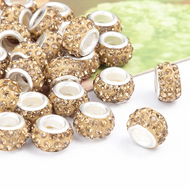 100PCS/Lot Big Hole Round Rhinestone Crystal Glass Beads Loose Spacer Beads For DIY Jewelry Making Bracelet Necklace Murano