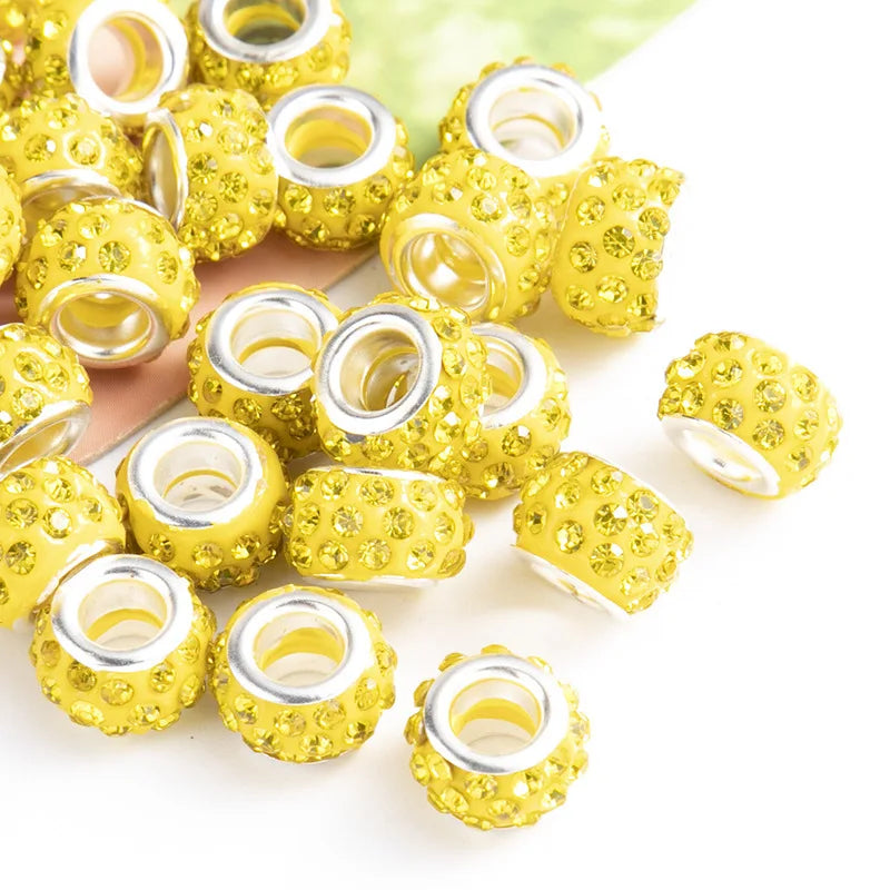 100PCS/Lot Big Hole Round Rhinestone Crystal Glass Beads Loose Spacer Beads For DIY Jewelry Making Bracelet Necklace Murano