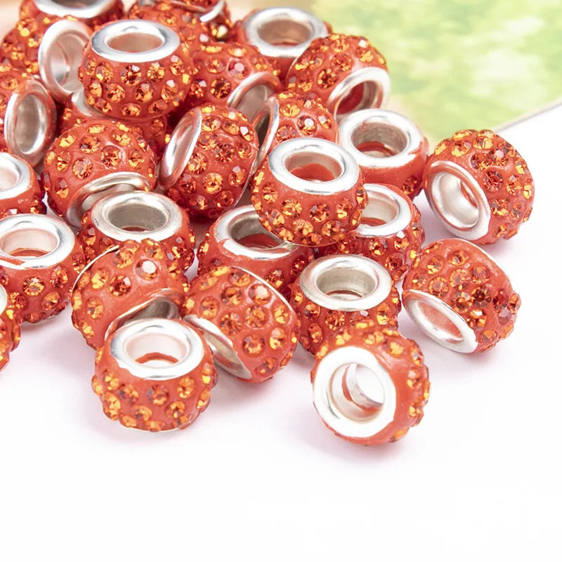 100PCS/Lot Big Hole Round Rhinestone Crystal Glass Beads Loose Spacer Beads For DIY Jewelry Making Bracelet Necklace Murano