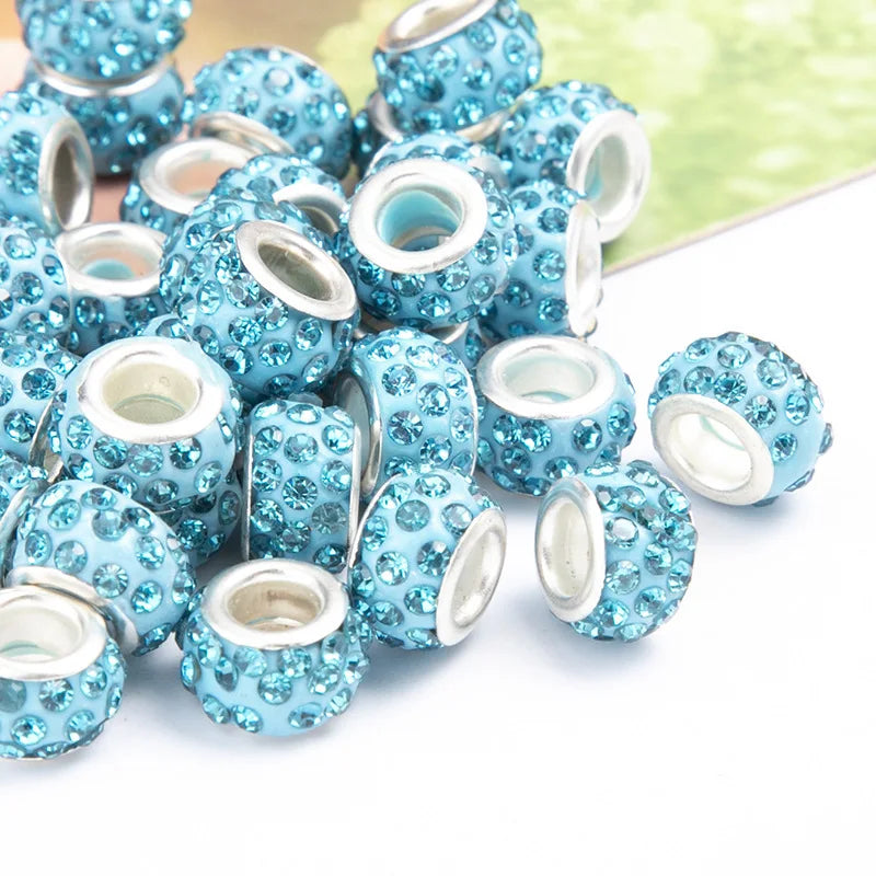 100PCS/Lot Big Hole Round Rhinestone Crystal Glass Beads Loose Spacer Beads For DIY Jewelry Making Bracelet Necklace Murano