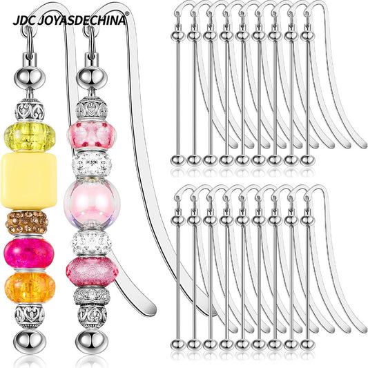 20pcs Beadable Bookmarks DIY Metal Blank Bar Bookmark Silvery for Beads Modern Beaded Bookmark Craft Jewelry Pendant Charm Gift for Book Lovers Office Supplies