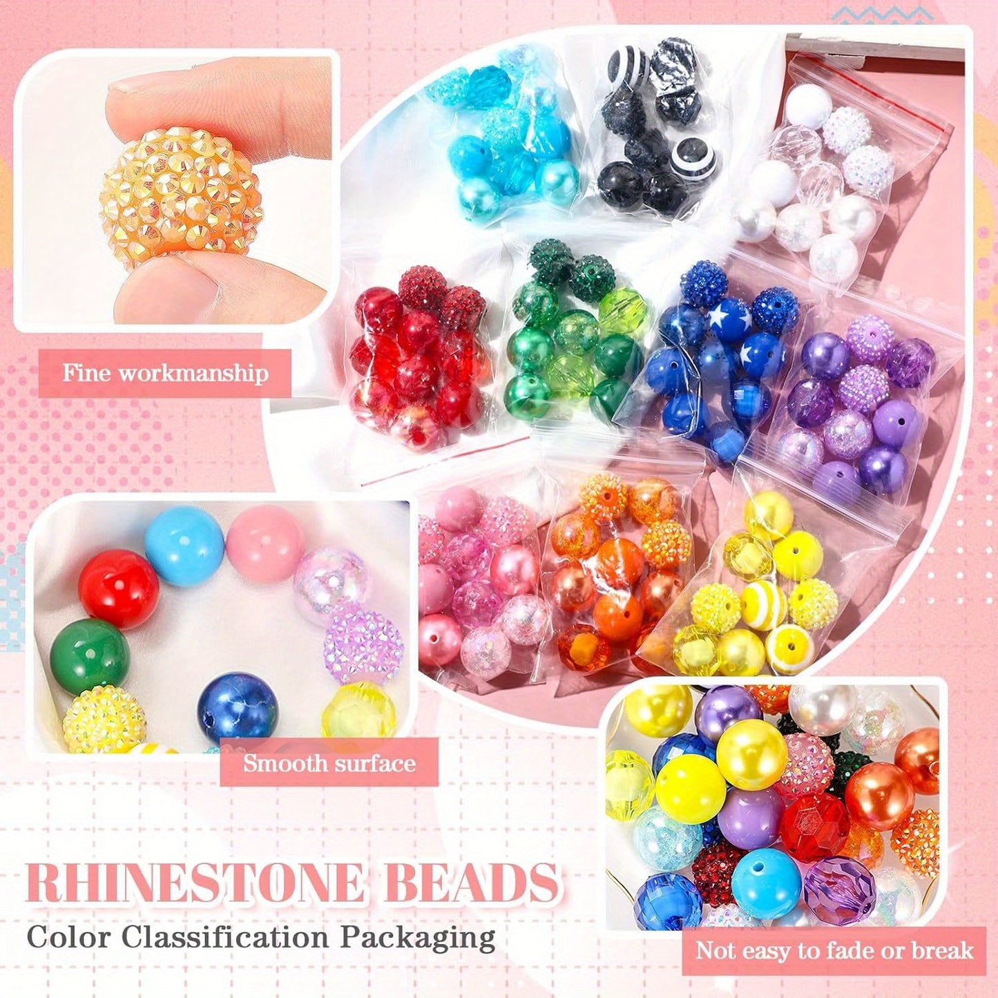 100pcs 20mm Beads for Pens Rhinestone Bubblegum Beads Mixed Crystal Resin Sugar Chunky for Pens Beadable Keychains DIY Craft Pen Jewelry Making Supplies