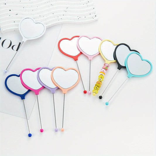 8pcs DIY Beadable Handheld Mirrors Mini Heart/ Round Shape Mirror for DIY Beaded Crafts