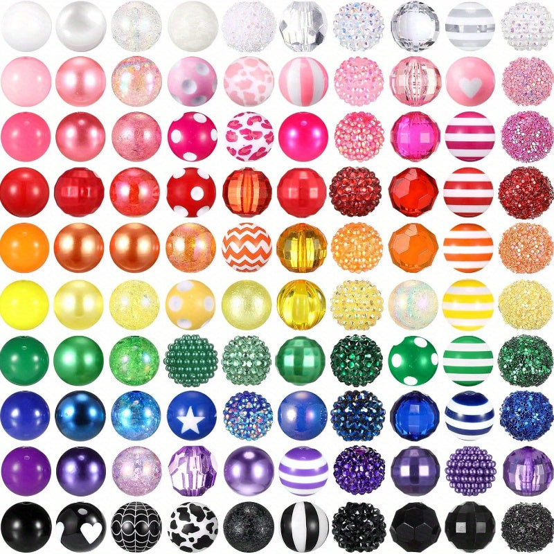 100pcs 20mm Beads for Pens Rhinestone Bubblegum Beads Mixed Crystal Resin Sugar Chunky for Pens Beadable Keychains DIY Craft Pen Jewelry Making Supplies