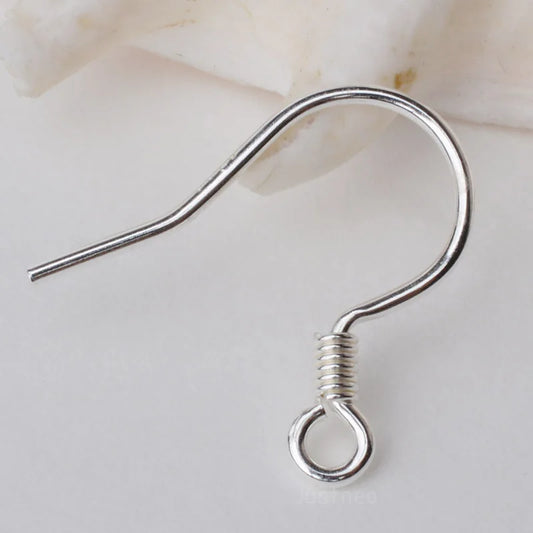 ear hook,0.8x15x16mm solid 925 sterling silver earring hooks with coil & open loop, sterling silver earring findings components