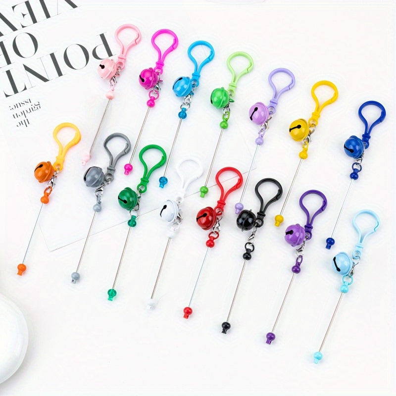 15pcs DIY Bead Bell Keychain Candy Colored Keychain Bag Decoration Cute Pendant Personalized Keychain