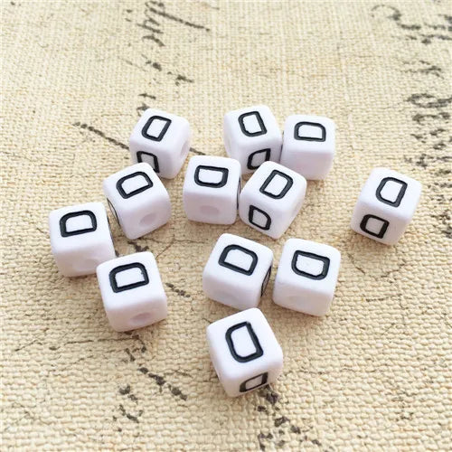 100PCS 10*10MM Square Acrylic Letter Beads Single Alphabet A ABC Mix Printing White English Character Bracelet Jewelry Beads