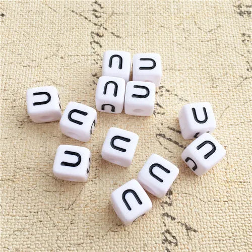 100PCS 10*10MM Square Acrylic Letter Beads Single Alphabet A ABC Mix Printing White English Character Bracelet Jewelry Beads