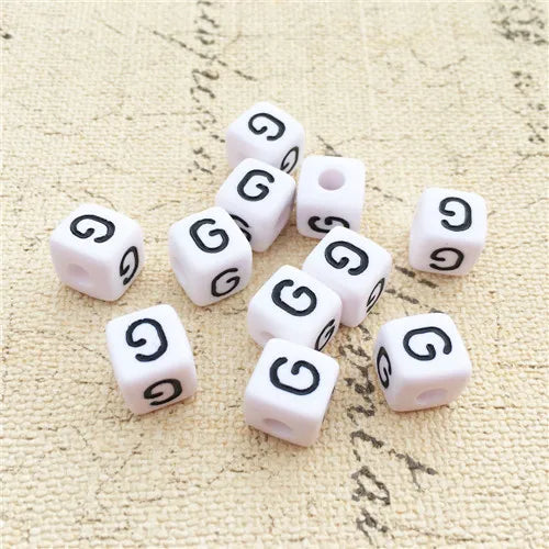 100PCS 10*10MM Square Acrylic Letter Beads Single Alphabet A ABC Mix Printing White English Character Bracelet Jewelry Beads