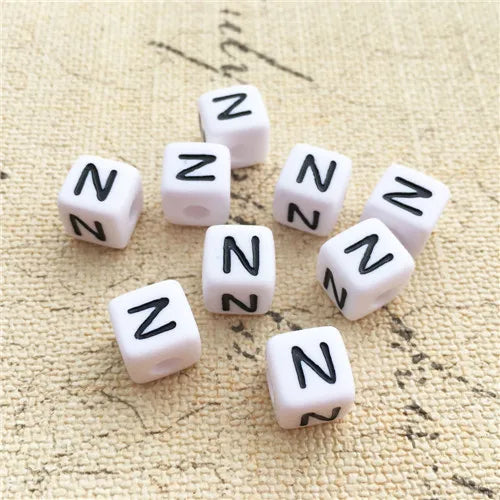 100PCS 10*10MM Square Acrylic Letter Beads Single Alphabet A ABC Mix Printing White English Character Bracelet Jewelry Beads