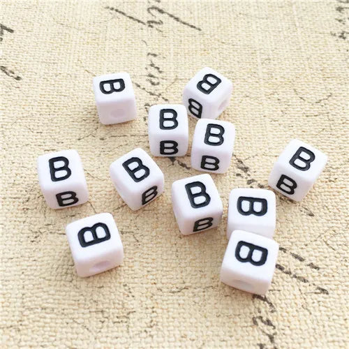 100PCS 10*10MM Square Acrylic Letter Beads Single Alphabet A ABC Mix Printing White English Character Bracelet Jewelry Beads