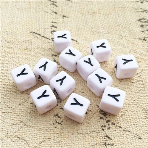 100PCS 10*10MM Square Acrylic Letter Beads Single Alphabet A ABC Mix Printing White English Character Bracelet Jewelry Beads