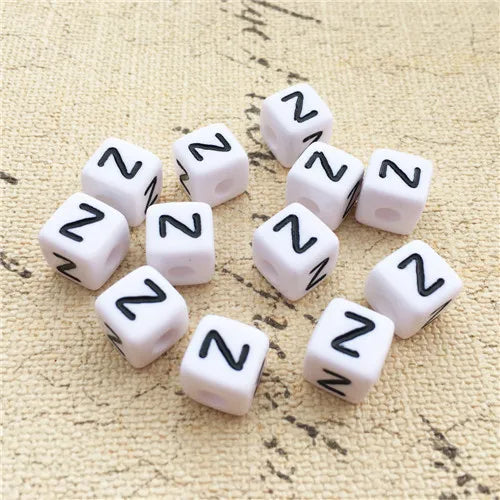 100PCS 10*10MM Square Acrylic Letter Beads Single Alphabet A ABC Mix Printing White English Character Bracelet Jewelry Beads