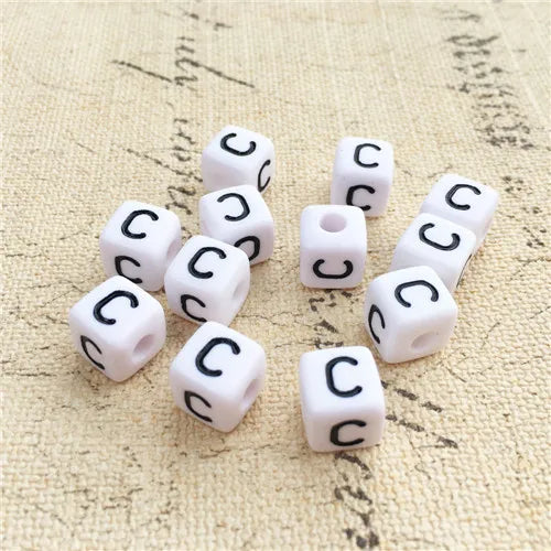 100PCS 10*10MM Square Acrylic Letter Beads Single Alphabet A ABC Mix Printing White English Character Bracelet Jewelry Beads